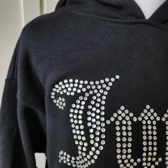 Juicy Couture X Forever 21 Black Hoodie Sparkly Gems Rhinestones Cozy Glam - Picture 6 of 15